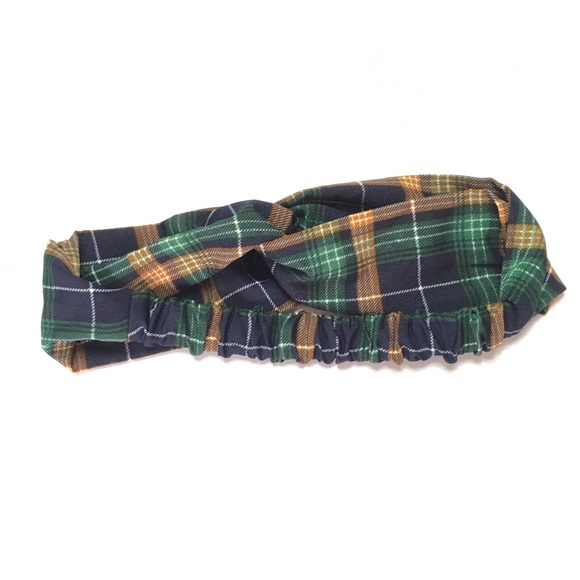 Navy Blue Plaid Print Boho Twist Headband - Picture 4 of 8